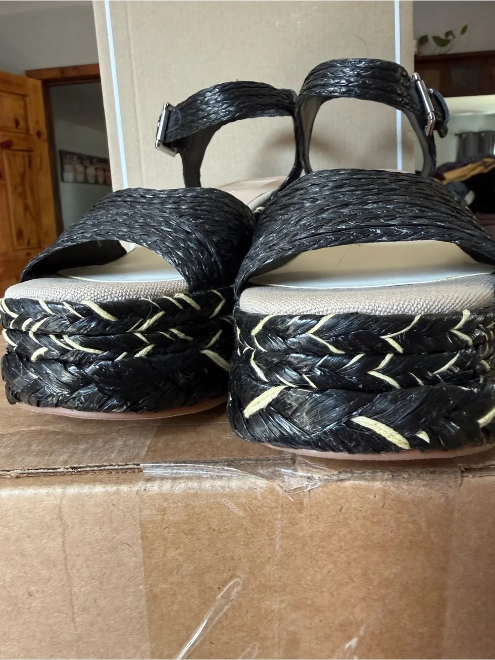 Dolce Vita Black Woven Platform Ankle-Strap Sandals